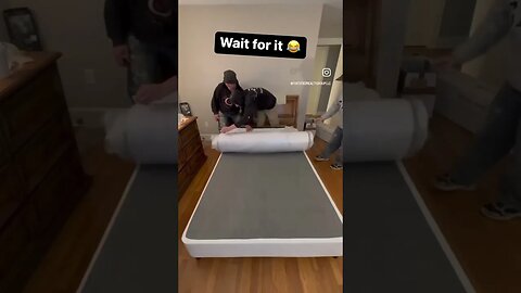 Oddly satisfying? 🤔 Watch their reaction to this mattress rolling out 😂 #shorts