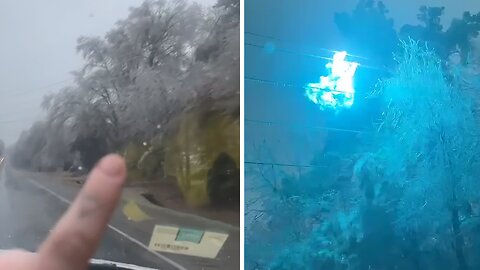 Winter Storm In Texas Creates Terrifying Blue Flames On Power Lines