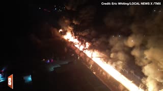 Massive Inferno, Threat of “Catastrophic” Explosion After ~50-Car Train Derailment