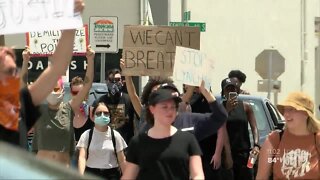 Protesters peacefully march to St. Pete police station