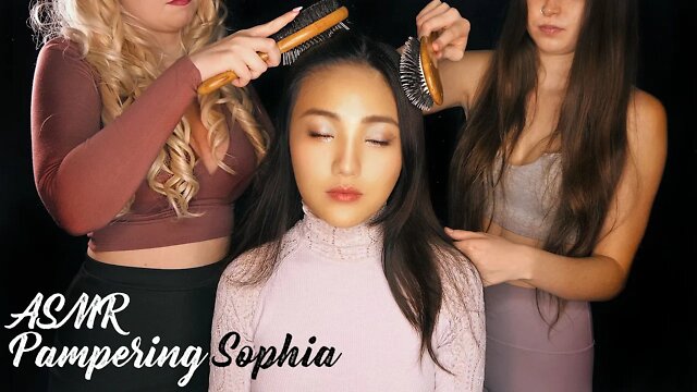ASMR 😍 Sophia gets double pampered by Fair & Lauren - Ultra hair brushing, makeover & intense whispers