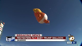 Protesters fly Baby Trump balloon
