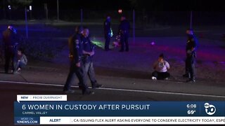 Six women in custody after a pursuit chase