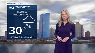 Temperatures rise overnight, on and off flurries Thursday