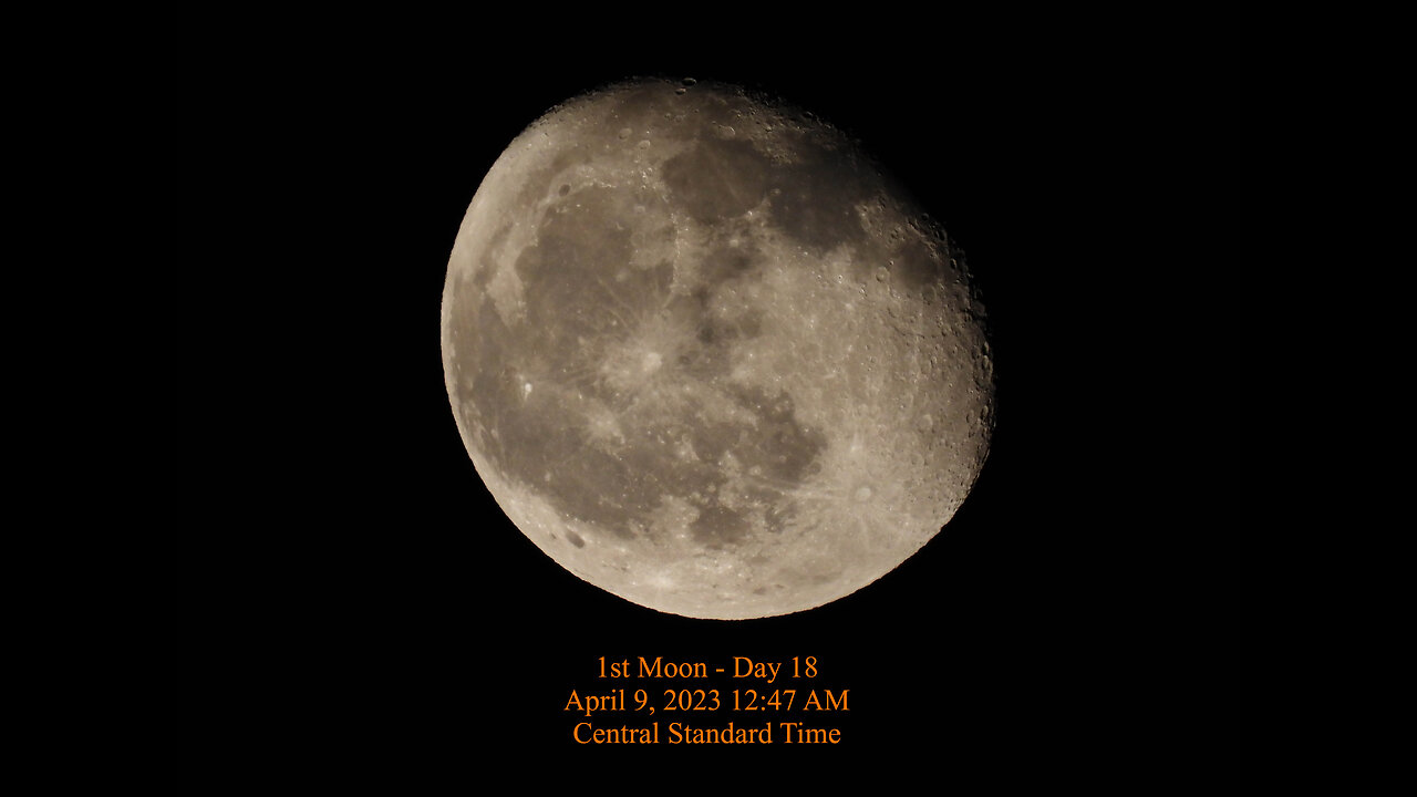 Moon Phase April 9, 2023 1247 AM CST (1st Moon Day 18)