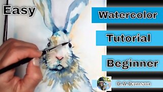 Watercolor Tutorial Bunny. Beginners Painting Tutorial Easy.