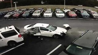 Driver causes terrifying accident at car dealership