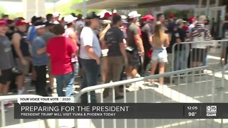 Crowd waits in line to listen to President Trump's speech Tuesday