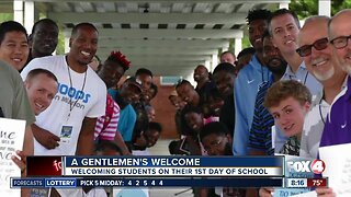 Gentleman show up to welcome children at a local school