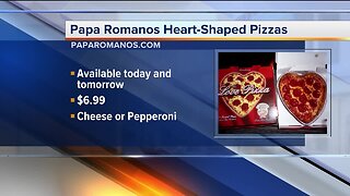 Heart-shaped pizzas available at Papa Romanos