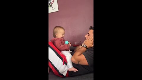 Baby girl is having fun playing with dad!.mp4