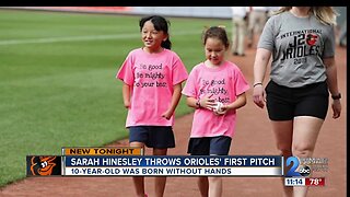 Sarah Hinesley throws Orioles first pitch