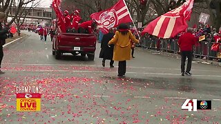 Mayor Quinton Lucas waves Chiefs flag during Chiefs Kingdom Champions Parade