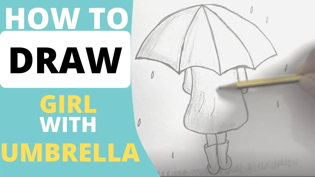 Outline sketch of a girl with an umbrella Stock Illustration | Adobe Stock