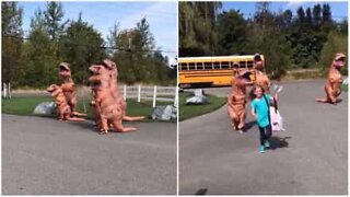 T-Rex family welcomes girl home after school