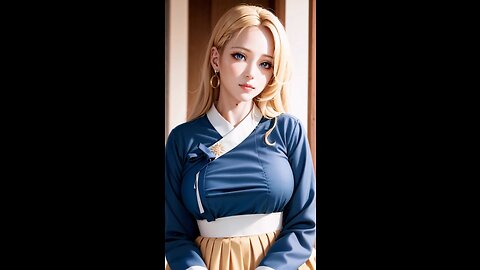 AI Hot Women Lookbook: Blonde Girl w/ Korean Traditional Dress (ft. Hanbok)