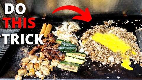 How to Make Fried Rice on a Griddle with Steak, Chicken and Shrimp (printable recipe included)