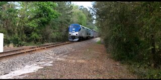 Amtrak Auto Train passes through Green Cove Springs, Florida.