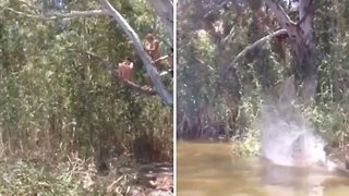 Girl falls off rope and slams face first into water