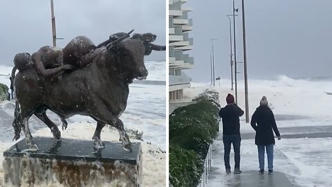 Thick sea foam covers Uruguay coast after extratropical cyclone