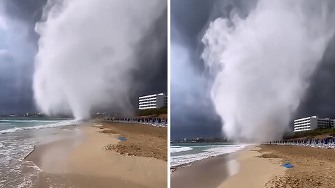 Terrifying footage captures massive waterspout at the beach