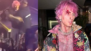 Machine Gun Kelly Restrained By Security While Screaming At Crew Member