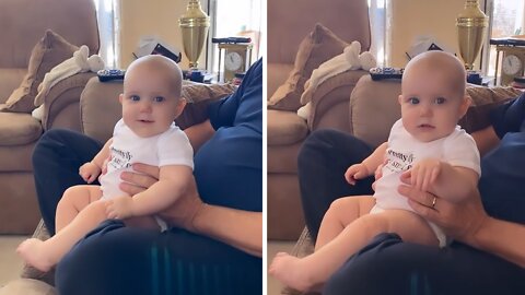 Eight-month-old baby says 'bye-bye' for the first time
