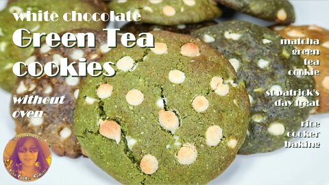 White Chocolate Green Tea Cookies Without Oven | St Patricks Day Cookies | EASY RICE COOKER RECIPES