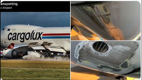 Cargolux 747 damaged during a landing at Luxembourg Airport, The aircraft landed safely later
