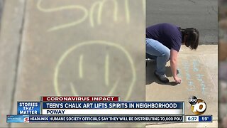 Teen draw chalk art to lift neighborhood spirits