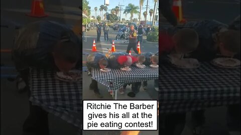 Bike Night Pie Eating contest with Ritchie The Barber #shorts