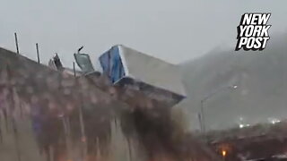 Truck falls off bridge in jaw-dropping Santa Clarita crash