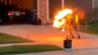 Fire-eater puts on hot show for neighbors