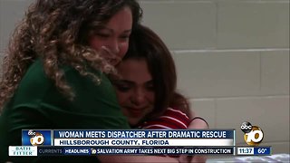 Woman meets dispatcher after rescue