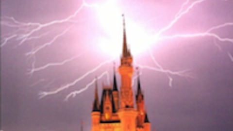 Lightning strikes Cinderella's Castle at Disney World