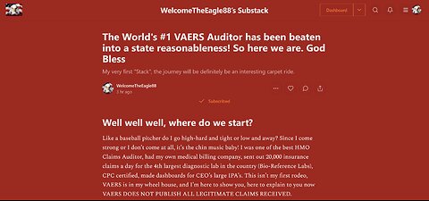#1 VAERS Auditor Is Finally Beaten into a State of Reasonableness! Substack Arrived.