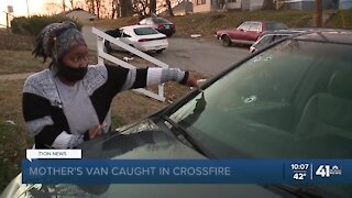 Mother's van caught in crossfire