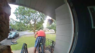 Dad on bike falls down the front stairs