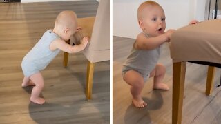 Enthusiastic toddler has amazing morning workout routine