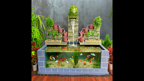Turn flooded garden corner into amazing aquarium with 3 waterfalls | Cement ideas