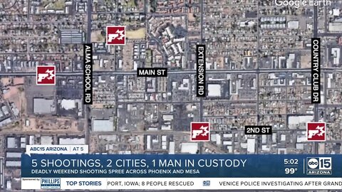 5 shootings across two cities, 1 man in custody