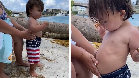 Toddler Sucks In Tummy To Lower His Shorts