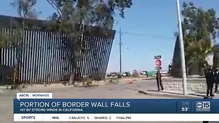 Border wall panels toppled by wind
