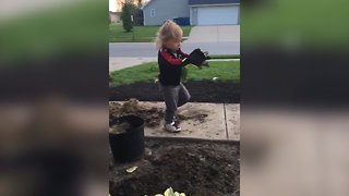 Funny Tot Boy Helps His Mom With Gardening