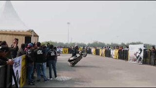 Skilled motorcyclist performs 326 wheelies on a scooter