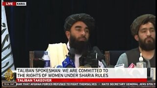 Taliban spokesman asked about freedom of speech. Noted how Facebook censors people.