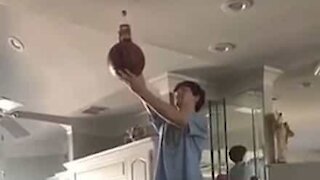 Kid's basketball trick goes horribly wrong