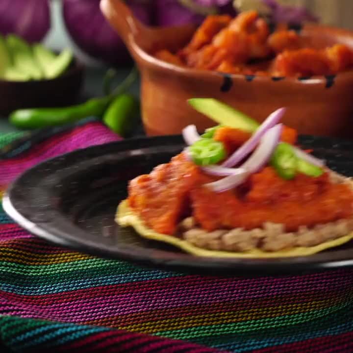 Chicharrón Tostadas In Red Sauce