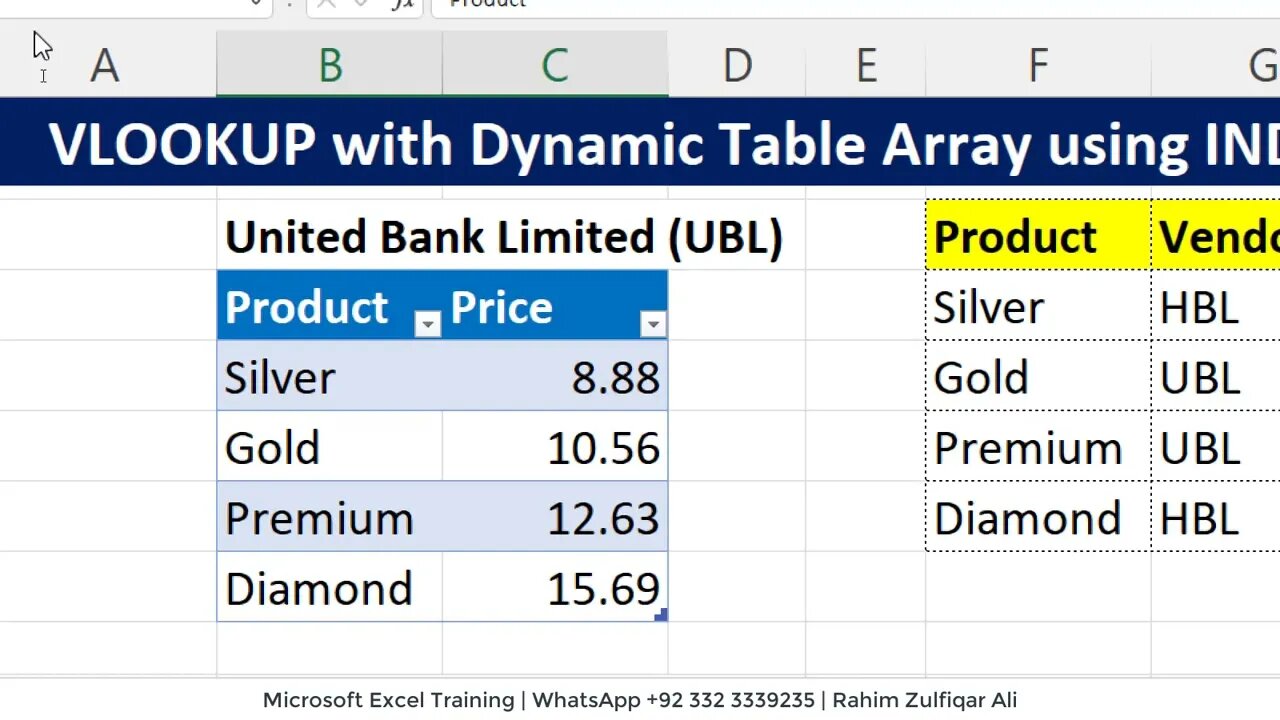 VLOOKUP with Dynamic Table Array using INDIRECT Function in Microsoft Excel