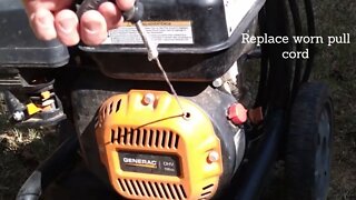 Replacing pull cord on Generac pressure washer.